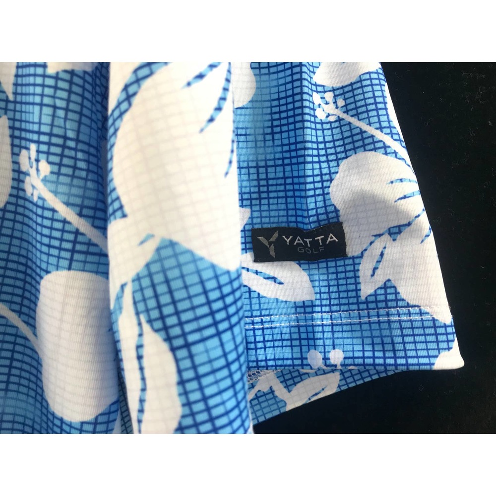 Men's Hawaiian print Golf Polo by Yatta  blue white floral Size M New - Picture 5 of 7